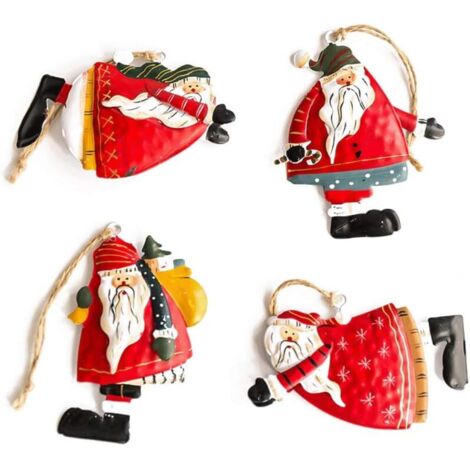 Décorations de Noël, lot de 4 pendentifs de sapin de Noël, pendentifs du Père Noël en métal Décoration de Noël-Fei Yu (1/2)