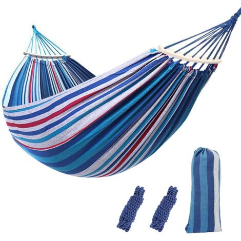 Hamac d'extérieur de Camping, Ultra léger Hamac de Camping, hamac de Jardin Portant 300kg, Hamac de Voyage avec Sangles de Nylon pour Voyage Jardin (Bleu et Blanc)-200 x 150 cm-Fei Yu (1/2)