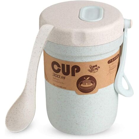 Gobelet à Muesli, Pot de Muesli, Récipient Portable de 300 ml pour Muesli aux Céréales au Lait, Micro-ondable, sans BPA, éviter les Débordôments, avec Cuillère pour Le Petit Déjeuner (Bleu)-Fei Yu (1/4)