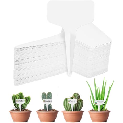 Lot de 100 mini panneaux de plantes, piquets de plantes en plastique en forme de T, panneaux de plantes blanches pour l'étiquetage, résistant aux intempéries, étiquettes de plantes de jardin réutilisa (1/5)