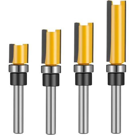 Lot de 4 fraises à affleurer avec tige de 12.7 mm, mèche de toupie 1/4 pouce Fraise à bois Fraise à rainurer Fraise professionnelle Coupe-bois Coupe-copie Outils de fraisage pour le travail du bois-Fe (1/4)