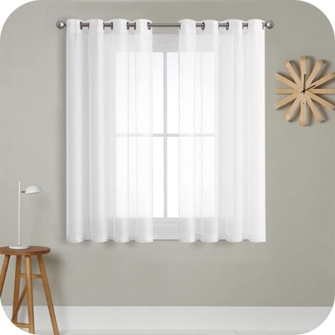 2 PCS Rideau Voilage Blanc 140x183 cm à Oœillet Semi-Transparent en Effet Lin Décorations d'intérieur de Fenêtre de Salon Moderne Chambre Cuisine Balcon Baie Vitrée Léger Romantique-Fei Yu (1/5)