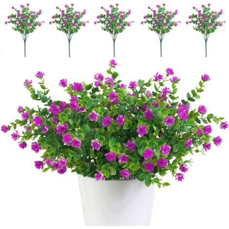 Lot de 5 Bouquets de Fleurs Artificielles, Plantes de Verdure Résistantes aux UV pour Extérieur,Intérieur,Balcon,Jardin,Bureau,Mariage,Fête Décor (Fuchsia) (1/5)