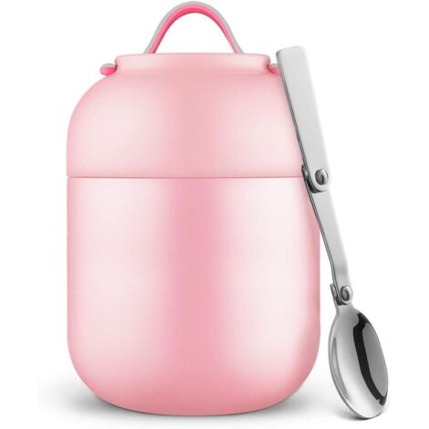 Boîtes Alimentaires Isothermes, Thermos étanche Portable 700ML avec Cuillère Pliante en Acier Inoxydable, Contenant de Nourriture pour école Bureau Camping Rose-Fei Yu (1/5)