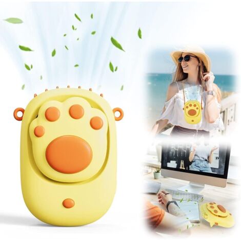 Ventilateur de cou,Ventilateur Portable de Cou, Mini Ventilateur USB, Ventilateur à Main,3 Vitesses Rechargeable Ventilateur Bureau pour Voyage/Sport/Camping/Office Room(Jaune)-Fei Yu (1/5)