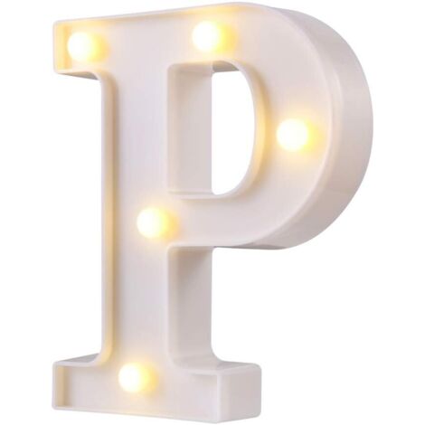 LED Chapiteau Lettre Lumières 26 Alphabet Lumineux Lettres Signes Parfait pour la Décoration De Bar De Fête De Mariage (Blanc P)-Fei Yu (1/5)