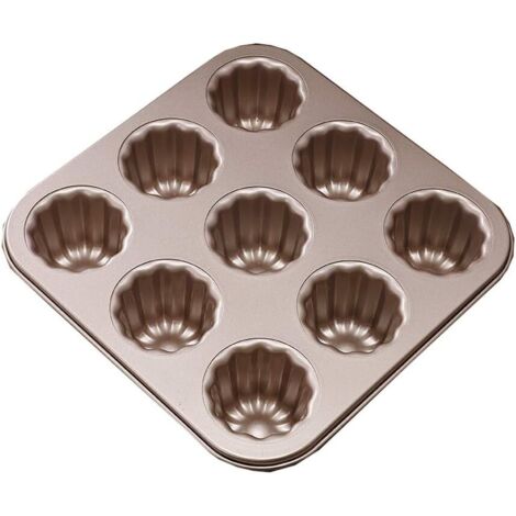 Moule à canneles 9 cavités en acier au carbone anti-adhésif pour cupcakes/muffins Doré-Fei Yu (1/4)