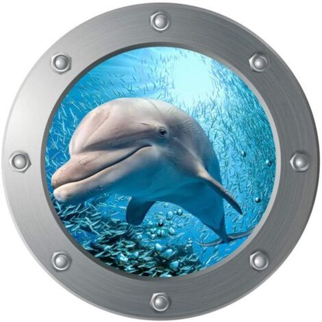 3dômer vie sticker mural dauphin sous-marin fenêtre carrelage autocollant monde sous-marin carrelage autocollant maritime mur tatouage hublot décoration-Fei Yu (1/5)