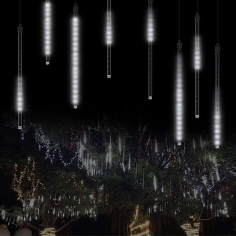 Éclairage de Pluie de Météore, Eclairage Météore Douche Lumière, LED Lumières de Pluie Imperméable 8 Tubes de 192 LED (blanc)-Fei Yu (1/4)