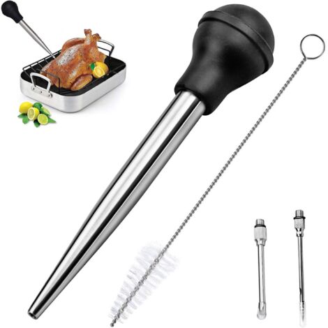 Poires à Sauce en Acier Inoxydable 304 et Caoutchouc, Poire à Jus Pipette Cuisine Aiguille d'Injection avec Brosse de Nettoyage pour Cuisson BBQ-Fei Yu (1/5)