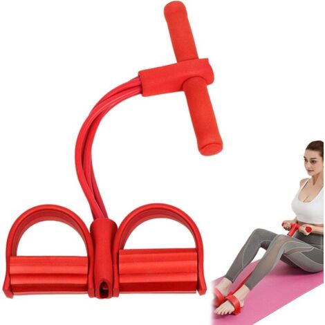 Corde de Tension Multifonctionnelle, Sit-Up Bodybuilding Expander, Pédale Pull Cordes, 4 Tube Jambe Exerciseur- red-Fei Yu (1/4)