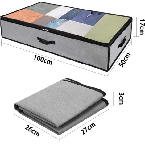 Sac de Rangement Vetement Lot de 2, Rangement sous Lit Grande Non-Tisse Sac Boîte Tissu Poignee pour Couette Vetements Edredons Couvertures Oreillers Jouets (50x 100 x 17 cm), Gris-Fei Yu (1/4)