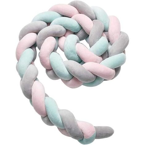 Tour de Lit Tresse Serpent Coussin Tour de Canapé Souple Tressé Pare-Choc pour Protection Les Nouveau-Nés Lit - Longueur 3M Décoration pour Lit Bébé (Gris + Rose + Vert)-Fei Yu