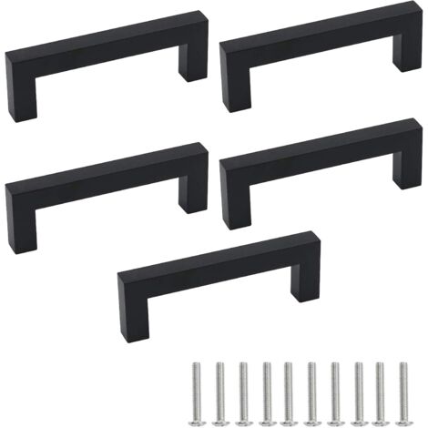 5pcs Poignée d'armoire en acier inoxydable noir espacement des trous de poignée de porte 96mm avec vis-Fei Yu (1/5)