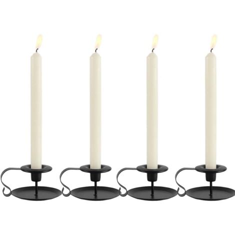 Bougeoirs Détenteur 4 Pcs, Chandelier Vintage en Fer Forge avec Poignée et Plateau Retro Candélabres Decoration Table pour Saint Valentin De Noël Halloween Mariage Cérémonie Anniversaire, Noir-Fei Yu (1/2)
