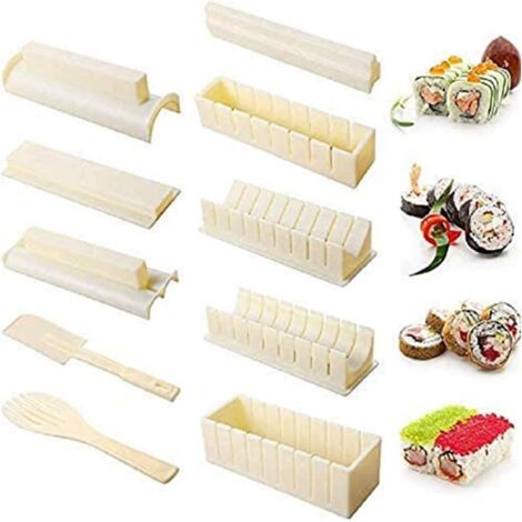 Sushi Maker Kit 10 PCS Moules à Sushi Kit de Sushi Cuisine Bricolage Facile Sushi Set Riz Rouleau DIY Cuisine Coffret Complet-Fei Yu (1/5)