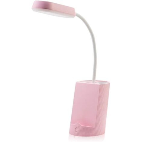 Lampe de bureau Mini lampe de bureau Lampe de chevet Port USB Protection oculaire à intensité variable avec 2 niveaux de luminosité Porte-stylo Lampe de table pour veilleuse (Rose)-Fei Yu (1/5)