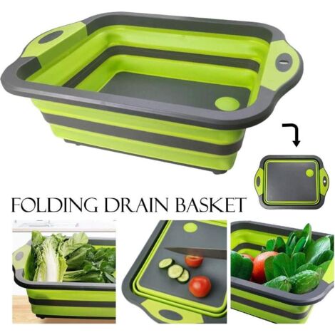 Planche à Découper Pliable 3 en 1 Panier à Multifonction Panier de Drainage pour Les Cuisines,Les Voyages,Le Camping(Vert)-Fei Yu (1/2)