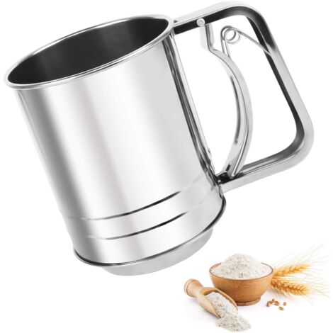 Tamis à Farine, Tamis à Farine Manuel pour la Farine, le Sucre, la Poudre de Cacao et la Poudre de Matcha, Tamis Farine en Acier Inoxydable Est en Acier Inoxydable 304 de Qualité Alimentaire (Argent)- (1/5)
