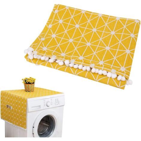 Housse de Protection pour réfrigérateur Multifonction en Coton et Lin avec Poches de Rangement latérales pour Machine à Laver Motif Rayures Jaunes et Blanches-Fei Yu (1/5)