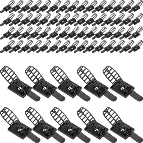 Paquet de 50 PCS Porte-cables Guide-cables Organisateur de cables flexible Fixation de cable auto-adhésive Clips de cable Attaches de cable en nylon réglables pour cordon d'alimentation de bureau-Fei (1/5)