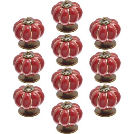 Lot de 10 Pièces boutons de porte vintage en céramique en forme de citrouille pour placard, tiroir, armoire, décoration d'intérieur Rouge-Fei Yu (1/3)