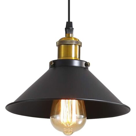 Suspension Luminaire Industrielle Lustre Plafonnier Noir, Φ22 cm pour ampoules E27 Lustre Plafonnier Vintage Culot Abat-jour en Métal pour Salle à Manger Salon Cuisine Chambre Restaurant Café et Bar-F (1/4)