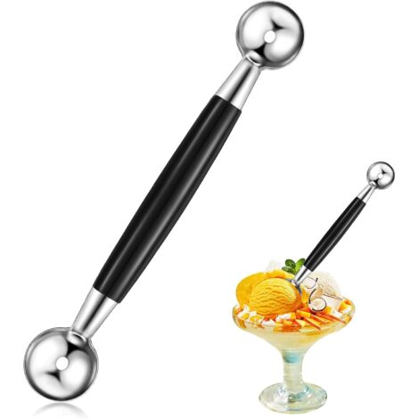 Boule à Melon Double Face Boules à Melon en Acier Inoxydable Cuillère à Crème Glacée Double Cuillère à Boule Melon Boules de Melon Rondes Lisses, Argent-Fei Yu (1/5)