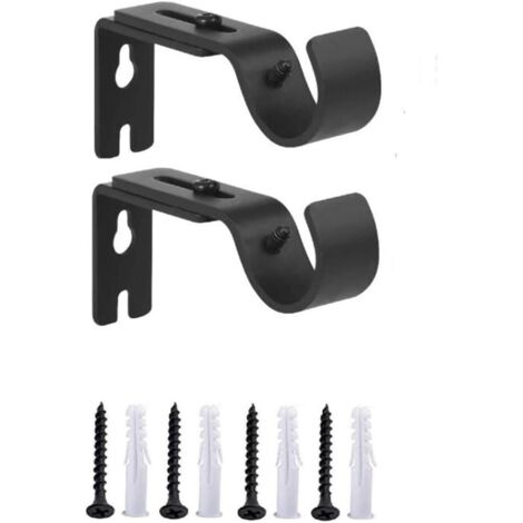 Fei Yu Lot de 2 supports muraux réglables pour tringle à rideaux en métal robuste - Longueur réglable de 3 à 12 cm - Noir (1/5)