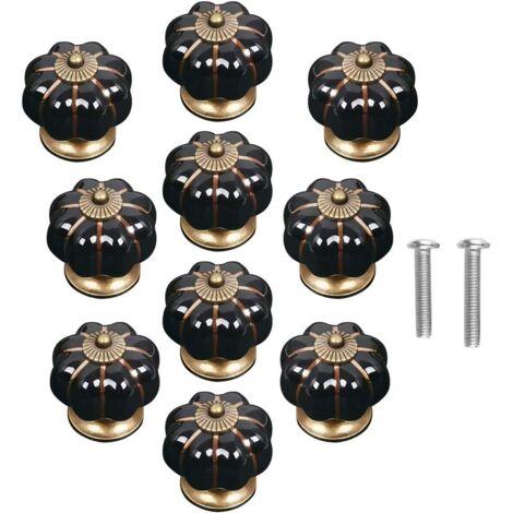 Lot de 10 Pièces boutons de porte vintage en céramique en forme de citrouille pour placard, tiroir, armoire, décoration d'intérieur Noir-Fei Yu (1/5)