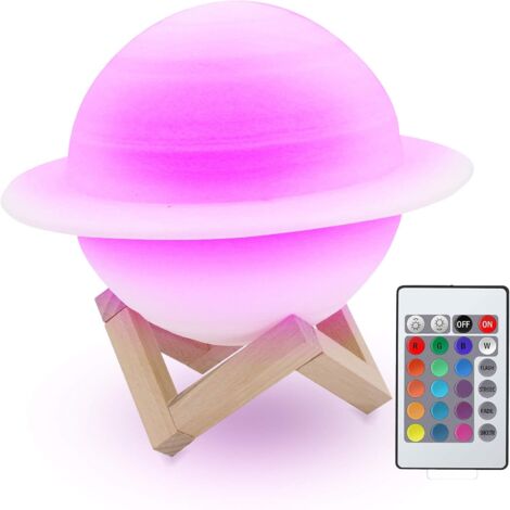 22 cm Lampe de planète Saturne, impression 3D 16 couleurs Télécommande tactile Lampe de chevet Veilleuse sûre et USB Rechargeable Portable Night Light Cadeaux pour enfants, amis, amoureux-Fei Yu (1/5)