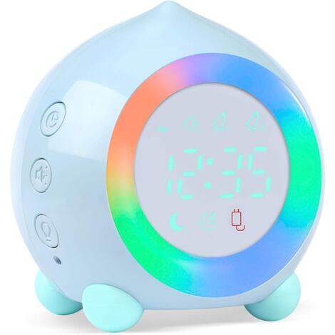 Réveil Enfant Lumineux LED Numerique Lampe Réveil Veilleuse Fille Garçons Jour Nuit Enfant Volume Réglable Snooze Réveil en USB Charge-Bleu-Fei Yu (1/4)