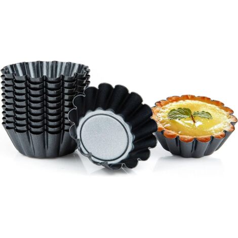 Moules à Tarte aux Oœufs, 12 Pièces Acier Inoxydable Oeuf Tarte Moule, Réutilisables Moules à Tartelettes en Acier au Carbone, Biscuit Moule de Cuisson pour Tartes Puddings Muffins DIY-Fei Yu (1/5)