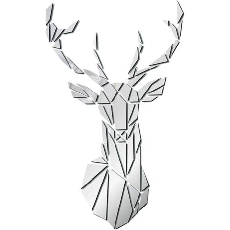 Murale Art Autocollant Tête de Cerf Autocollants Miroirs Décoration de la Maisons - 43x26cm - Argent-Fei Yu (1/5)