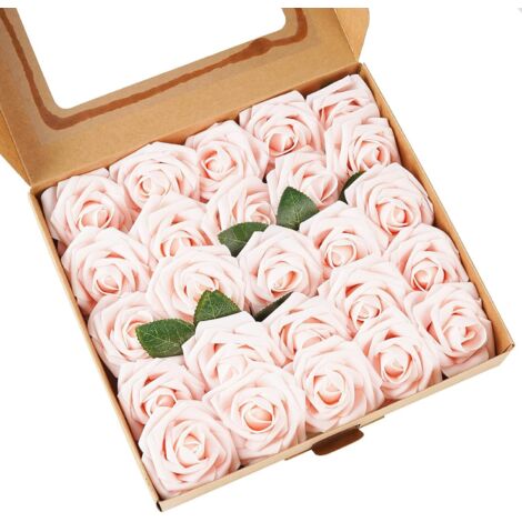 Fleurs Artificielles, 25 Pièces, Fausses Roses en Mousse de Polystyrène avec Tiges, Adaptées à la Décoration Intérieure, au Bouquet de Mariage, ou à la Décoration de Jardin, etc-Rose-Fei Yu (1/5)