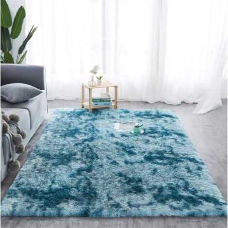 Fei Yu – Tapis shaggy dégradé bleu foncé 60x160 cm – Doux et moelleux – Long cheveux 4 cm – Lavable et antidérapant pour salon et chambre (1/4)
