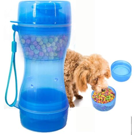 Boîteille d'eau portable 2 en 1 pour chien, distributeur d'eau de nourriture portable, anti-fuite, pour animaux dômestiques, pour promenade, randonnée, voyage-Fei Yu (1/5)