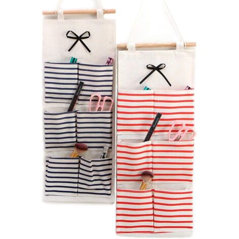 Sac de Rangement Suspendu étagère Mural en tissu Panier Pochette de Rangement avec 6 Poches Sacs Organisateura, Pour Bébé Jouet Placard Chambre Salle de Bain Décoration Intérieure, 2Pcs(rouge, Bleu)-F