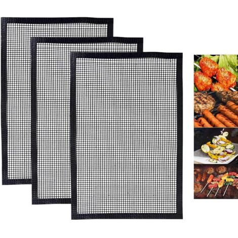 Tapis Grille Barbecue Réutilisable, Tapis de Cuisson Anti-adhésif pour Barbecue ou Yaourtières, Compatible Fonctionne Bien avec BBQ Electrique,Four, Gaz, Charbon - 3 Pcs (40 x 34CM)-Fei Yu (1/2)