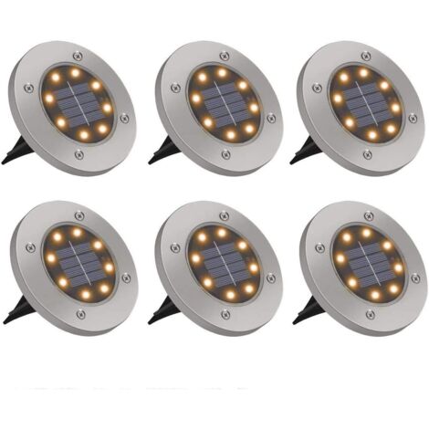 Lumière Solaire Extérieure 6 Pack 8 LED Lampe Solaire Sol étanche IP65 Spot Solaire Extérieur Acier Inoxydable Lampe Solaire Jardin Lumière Blanche Chaude pour Cour Chemin Terrasse Pelouse-Fei Yu (1/5)