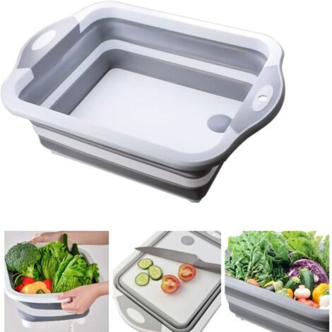Planche à Découper Pliable 3 en 1 Panier à Multifonction Panier de Drainage pour Les Cuisines,Les Voyages,Le Camping(Gris)-Fei Yu (1/2)