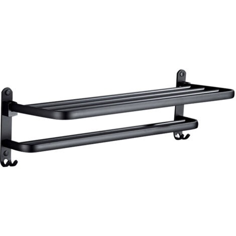 Porte Serviettes Salle de Bains, Étagère de Rangement Pliable Montée , Espace aluminium, Porte Serviette Salle de Bain Mural (40cm,Noir)-Fei Yu (1/5)
