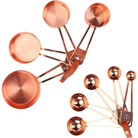 Ensemble de 9 tasses et cuillères à mesurer en acier inoxydable plaqué or rose, Passe au lave-vaisselle, Outils de mesure de cuisine avec large poignée pour la patisserie, les liquides-Fei Yu (1/5)