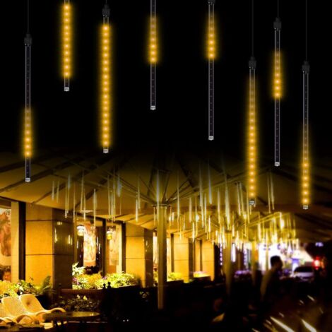Éclairage de Pluie de Météore, Eclairage Météore Douche Lumière, LED Lumières de Pluie Imperméable 8 Tubes de 192 LED (blanc chaud)-Fei Yu (1/2)