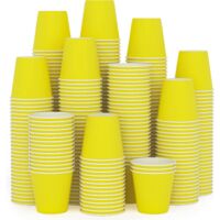 Lot de 300 petites tasses en papier de 3 oz, tasses de salle de bain jaunes jetables, tasses pour bain de bouche, tasses à café