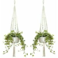 Lot de 4 Paniers Suspendus en Macramé Corde de Coton Pot de Fleur Jardinière Paniers Suspendus pour Intérieur et Extérieur Plafond/Balcon/Mur Décoration, 105 cm, 4 Cordes, Blanc,Autre déco murale