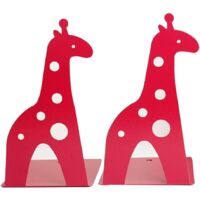 Serre-livres en fer antidérapant en forme de girafe - 21 cm - Pour enfants, bibliothèque, école, bureau, maison - Rouge-Fei Yu