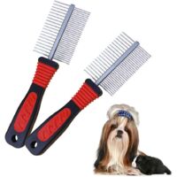 Peigne de Toilettage de Chien, Peigne Rateau pour Chats Peigne avec Arrondies dents double face en metal Brosse Peigne antipuces pour Animaux à Poils Moyens et Longs Peigne de toilettage (2PCS)-Fei Yu