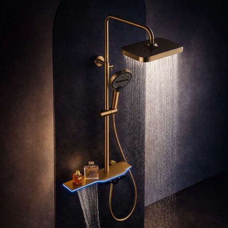 Colonne de douche led thermostatique dorée brossé, Mexico