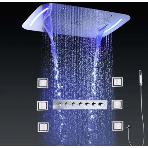 Composition de douche ciel de pluie led hydromassant thermostatique chrome, Chicago (1/5)